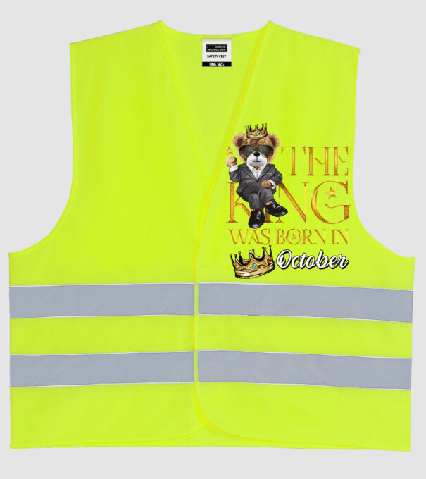 The king was born int OCTOBER model galben neon pe tricou