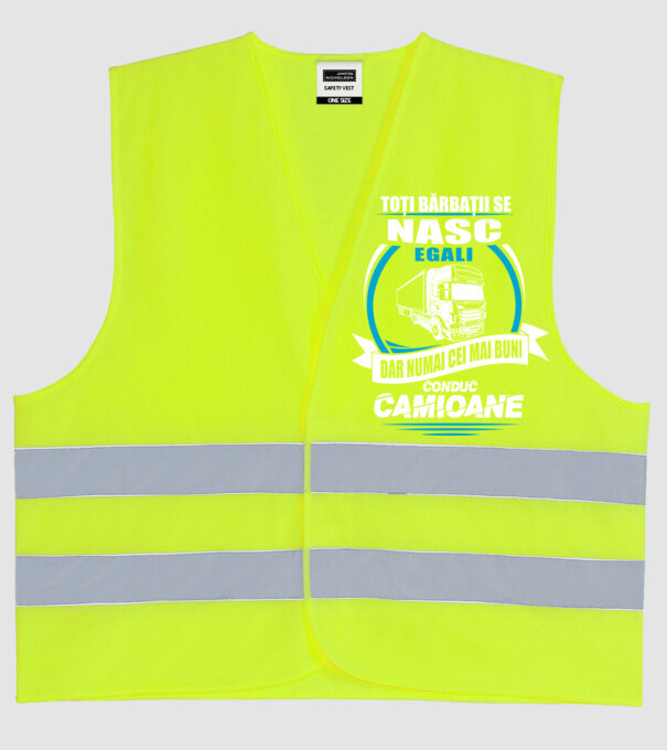 Toți bărbații se nasc egali camioane model galben neon pe tricou