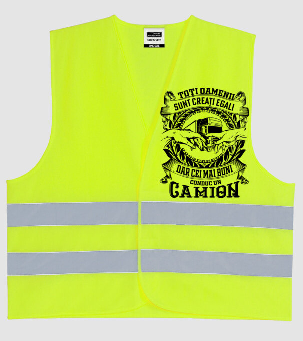 toți oamenii sunt creați egali, dar cei mai buni conduc un camion model galben neon pe tricou