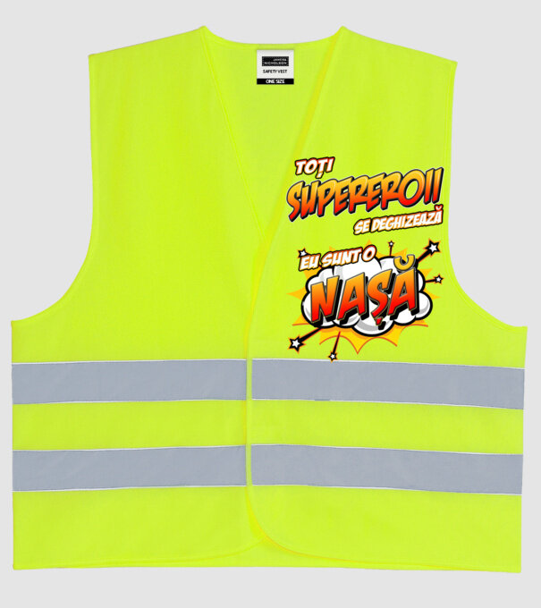Toți supereroii se deghizează, eu sunt o nașă model galben neon pe tricou