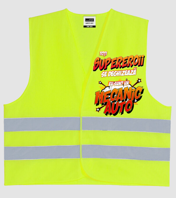 Toți supereroii se deghizează, eu sunt un mecanic auto model galben neon pe tricou