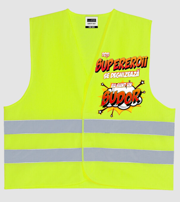 Toți supereroii se deghizează, eu sunt un sudor model galben neon pe tricou