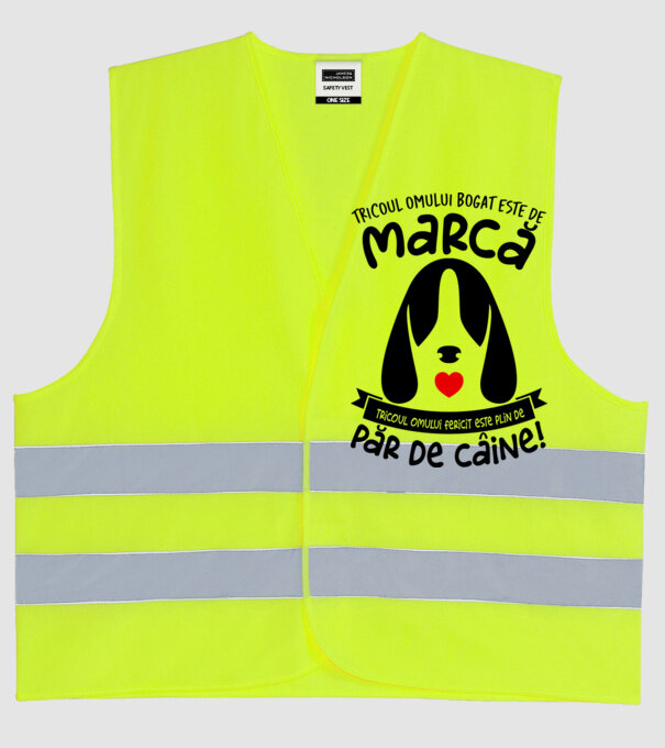 tricoul omului bogat este de marcă, tricoul omului fericit este plin de păr de câine model galben neon pe tricou