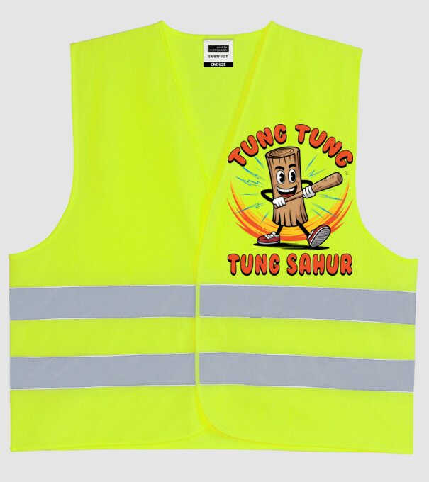 Tung Tung Tung Sahur drăguț model galben neon pe tricou