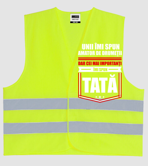 Unii îmi spun amator de drumeții, dar cei mai importanți îmi spun tată model galben neon pe tricou