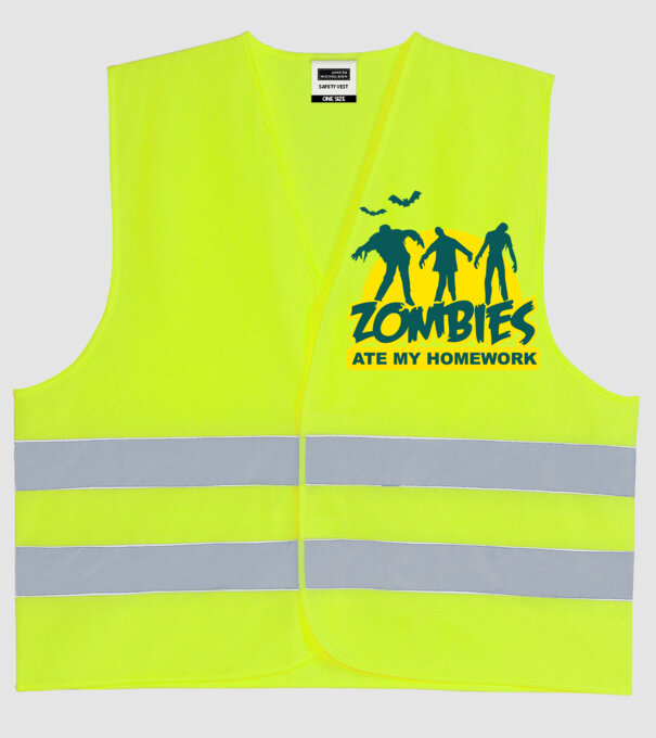 Zombies ate my homework model galben neon pe tricou