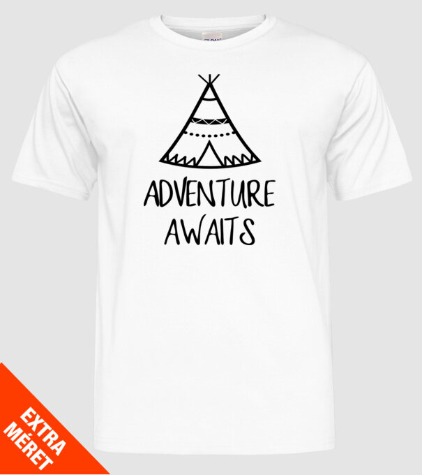 Adventure awaits teepee model alb pe tricou