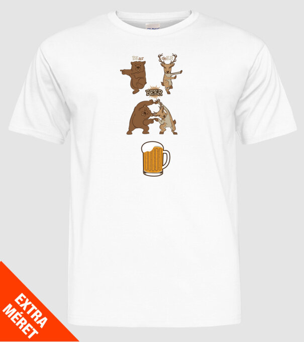 Bear deer beer model alb pe tricou