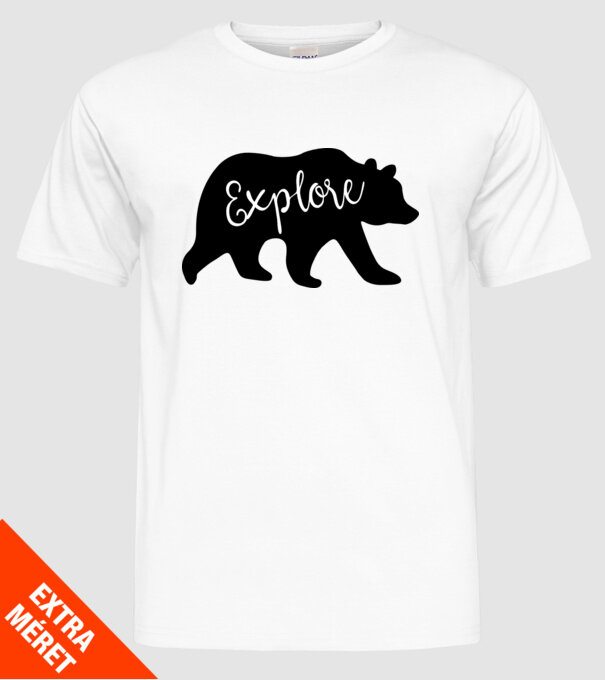 Bear explore model alb pe tricou