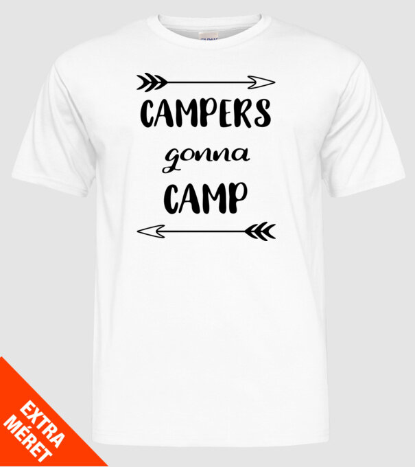 Campers gonna camp model alb pe tricou
