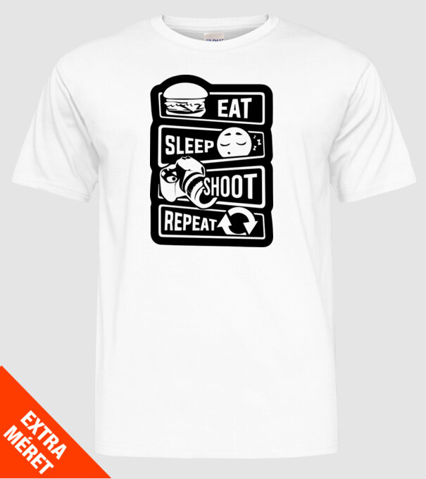 eat sleep shoot repeat model alb pe tricou