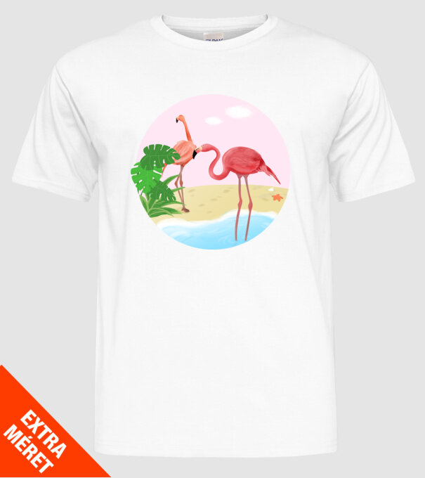 Flamingo model alb pe tricou