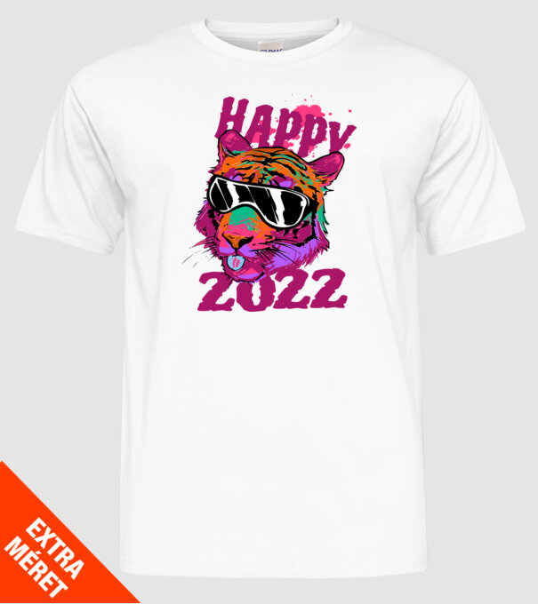 Happy 2022 tiger model alb pe tricou