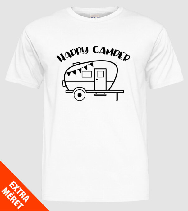 Happy camper model alb pe tricou