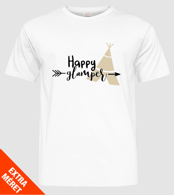 Happy glamper model alb pe tricou