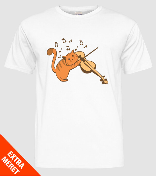 Pisică cântă la vioară model alb pe tricou