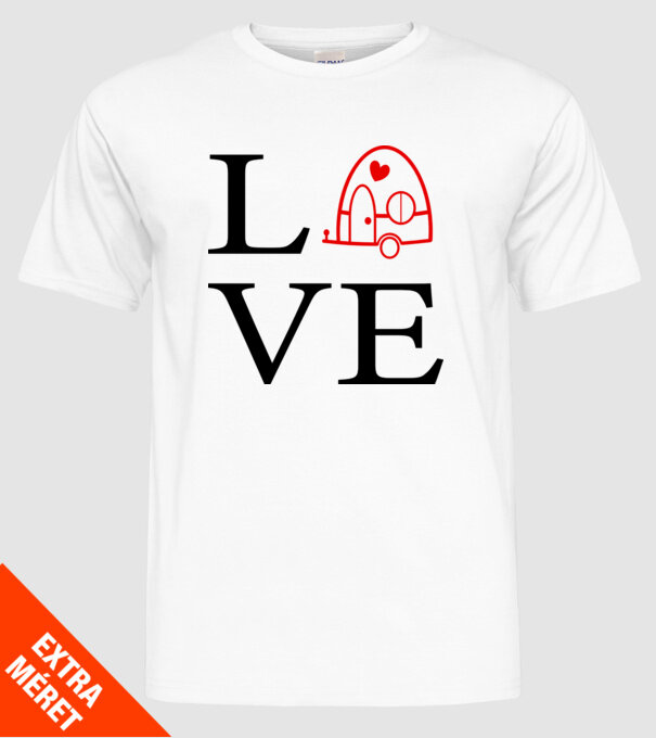 Love camping model alb pe tricou