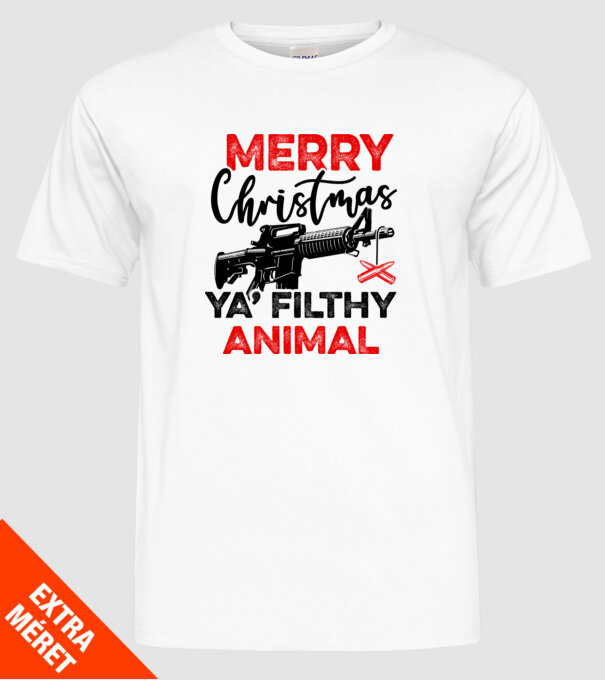 Merry Christmas Ya Filthy Animal model alb pe tricou