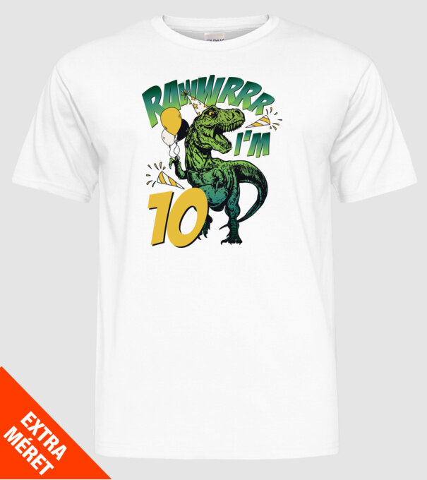 'Birthday Dinosaur rawww i''m 10' model alb pe tricou
