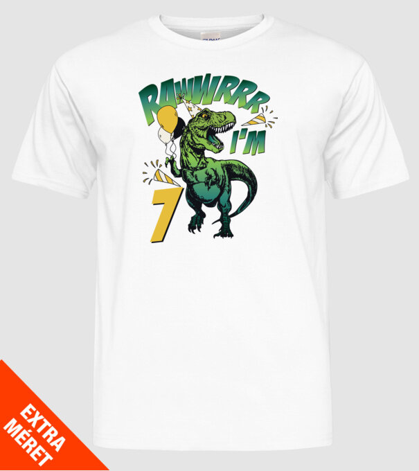 'Birthday Dinosaur rawww i''m 7' model alb pe tricou