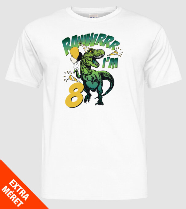 'Birthday Dinosaur rawww i''m 8' model alb pe tricou