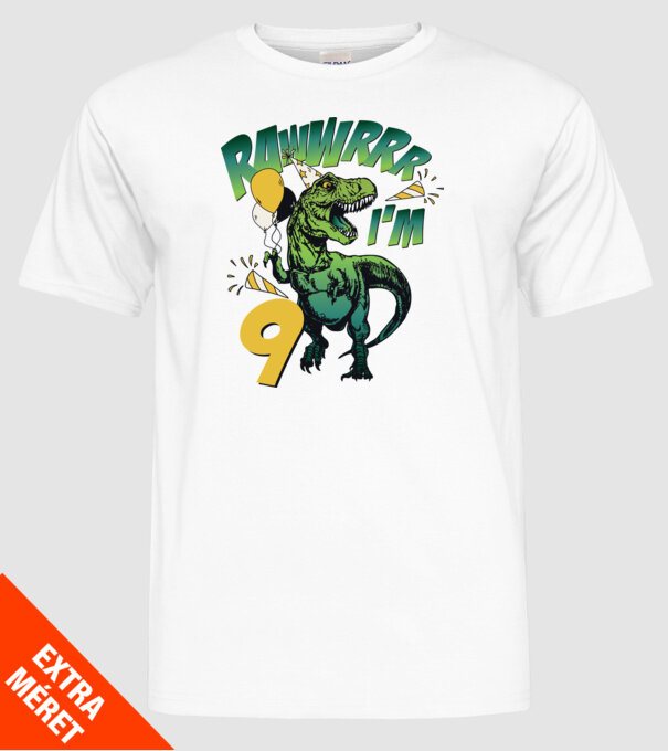 'Birthday Dinosaur rawww i''m 9' model alb pe tricou