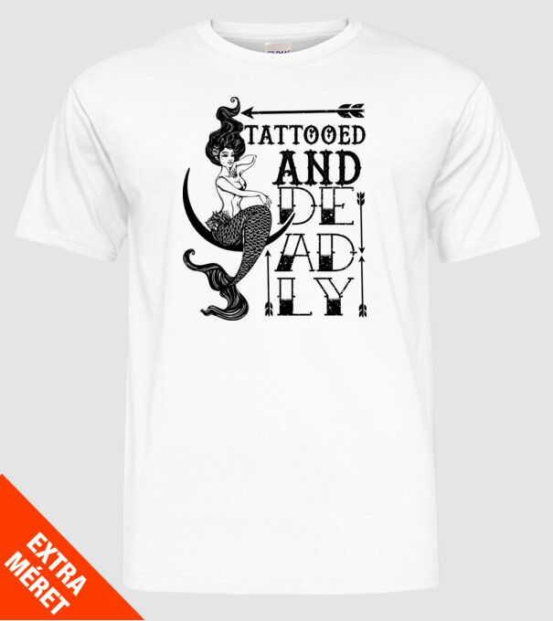 Tattooed and deadly mermaid model alb pe tricou