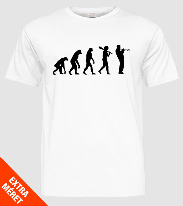Trombitás evolúció model alb pe tricou
