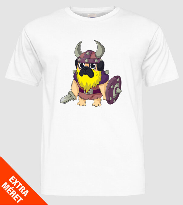 Mops Viking model alb pe tricou