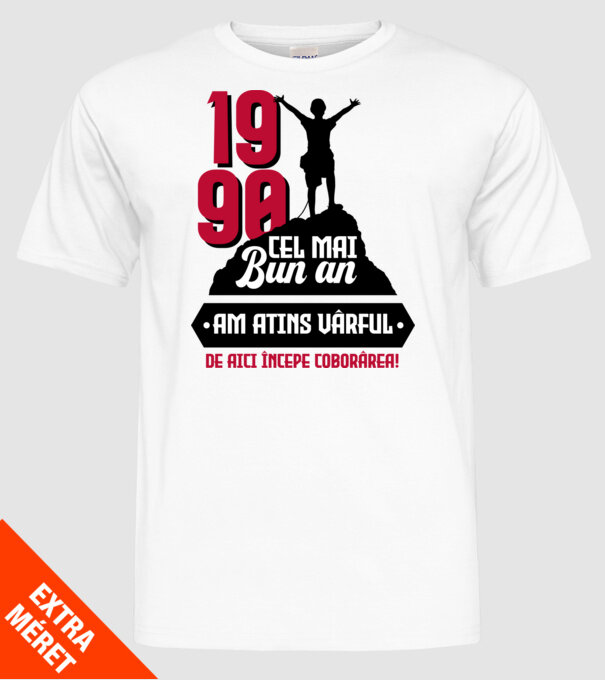 1990 cel mai bun an. Am atins vârful, de aici începe coborârea. model alb pe tricou