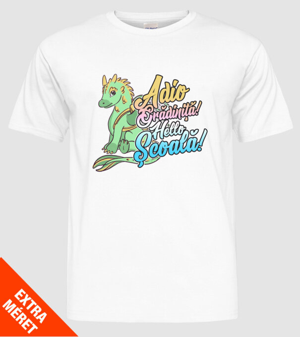 Adio grădiniță! Hello școală! model alb pe tricou