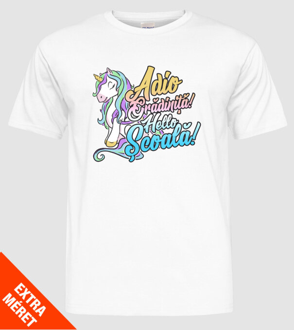 Adio grădiniță! Hello școală! model alb pe tricou