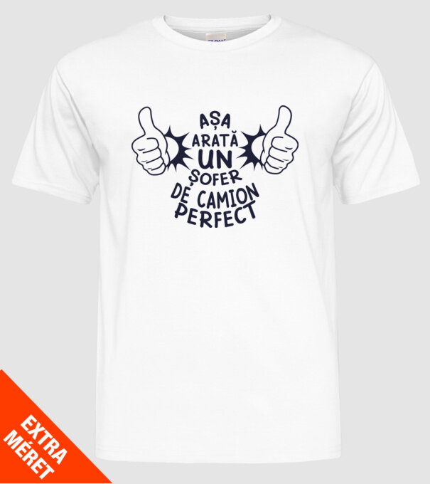 Așa arată un ȘOFER DE CAMION perfect model alb pe tricou