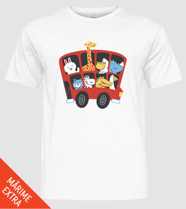 Autobuze model alb pe tricou