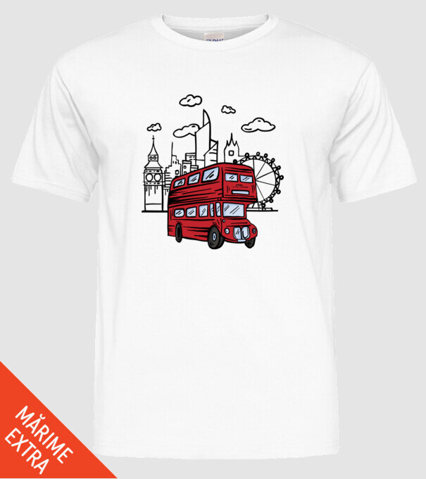Autobuze model alb pe tricou