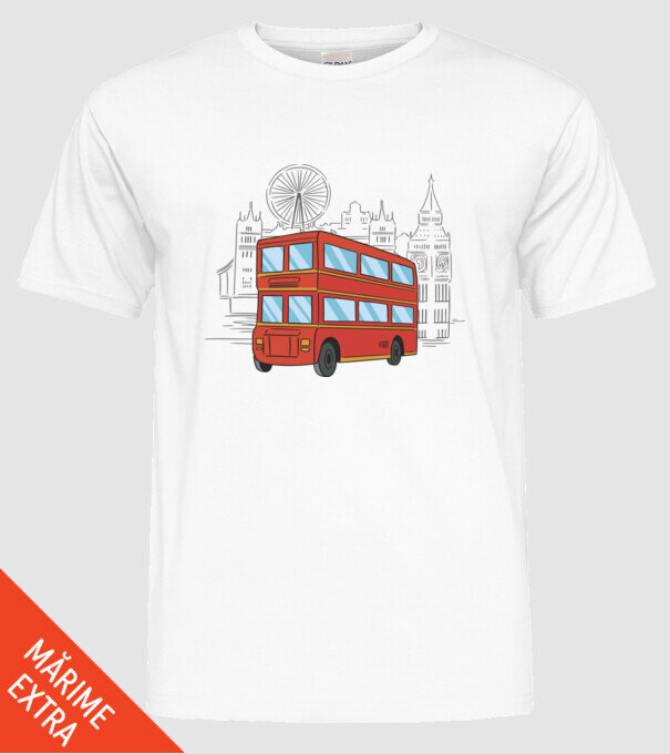 Autobuze model alb pe tricou