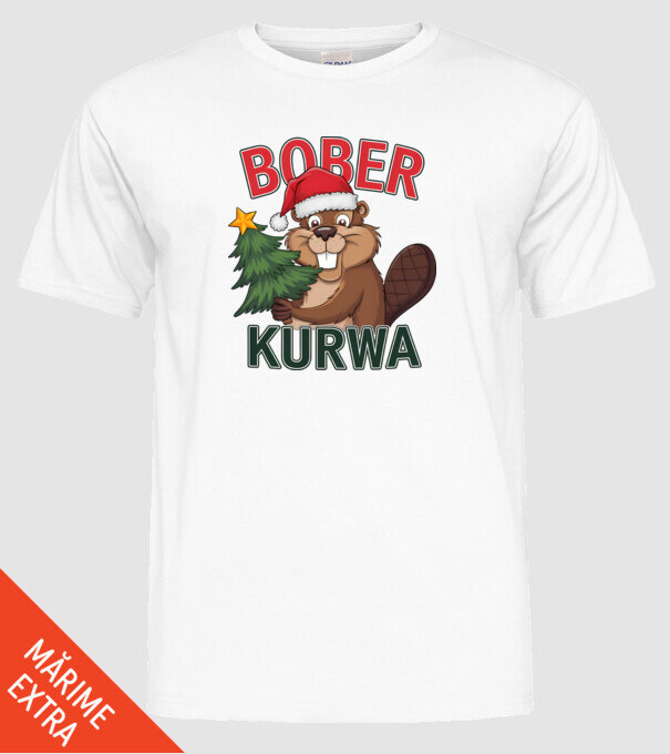 Bober kurwa Christmas model alb pe tricou
