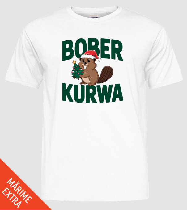 Bober kurwa xmas model alb pe tricou