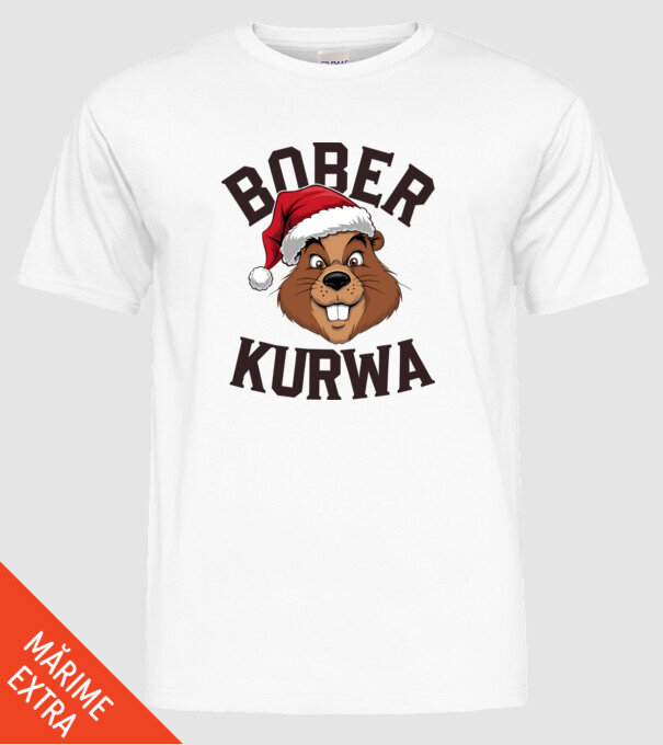 Bober kurwa xmas model alb pe tricou