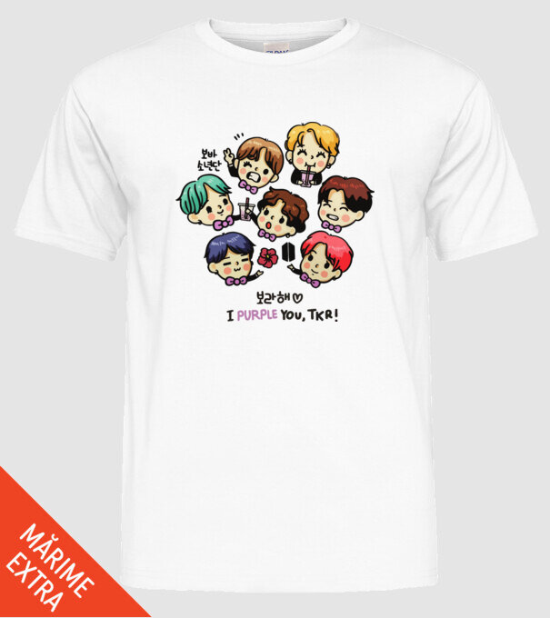 BTS chibi model alb pe tricou