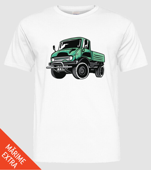 Camioane model alb pe tricou