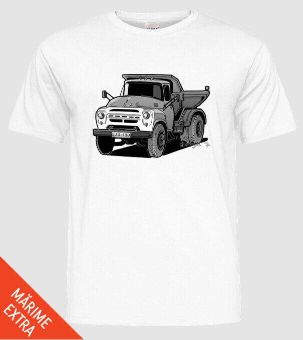 Camioane model alb pe tricou