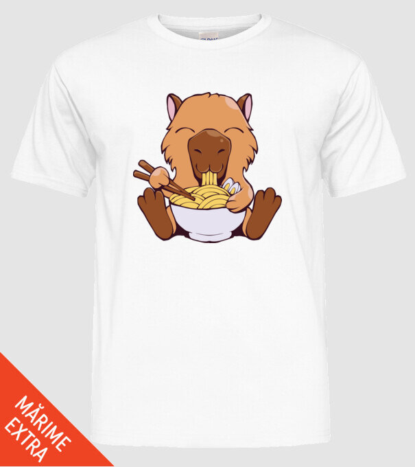 Capibară Ramen model alb pe tricou