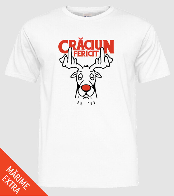 Căprioară de Crăciun antisocială model alb pe tricou
