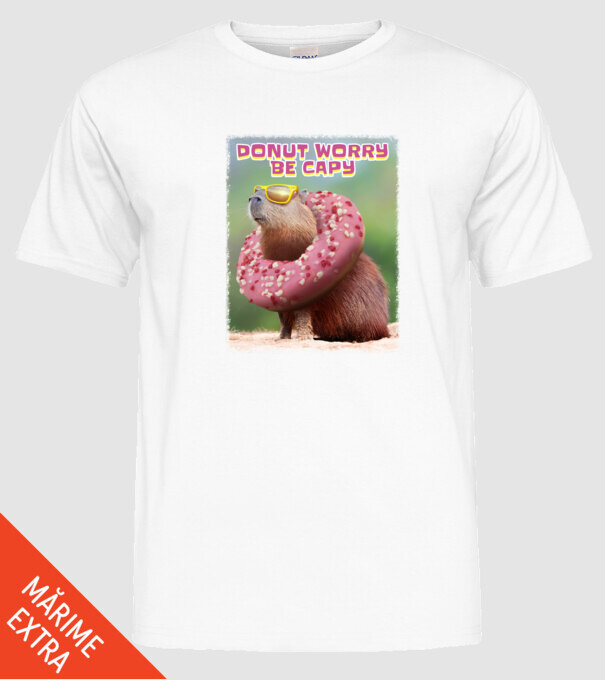 Capybara Donut worry be capy model alb pe tricou