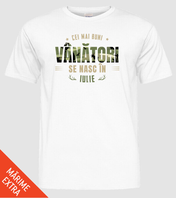 Cei mai buni vânători se nasc în iulie model alb pe tricou