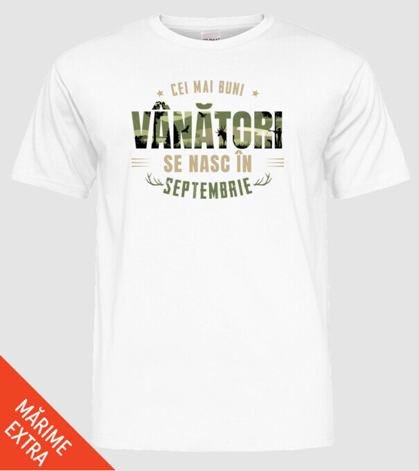 Cei mai buni vânători se nasc în septembrie model alb pe tricou