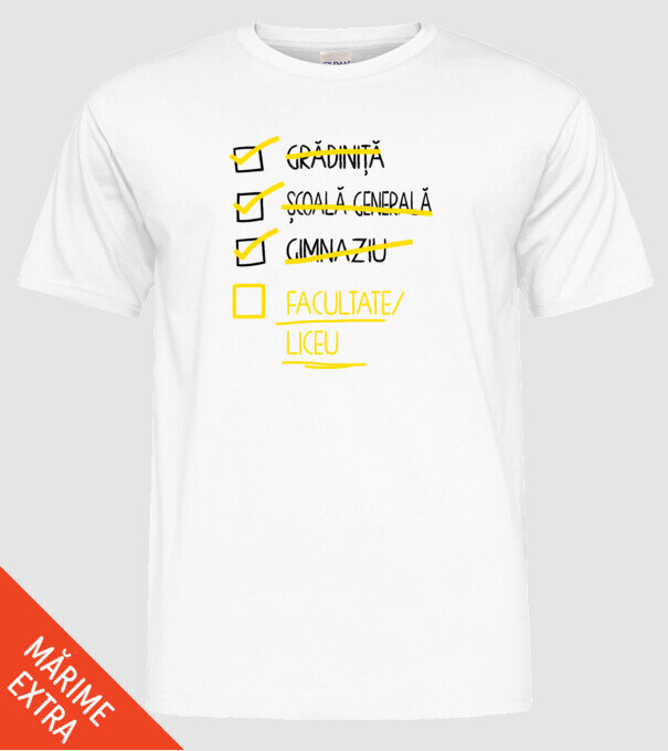 Cheklist educație - Gimnaziu alb model alb pe tricou
