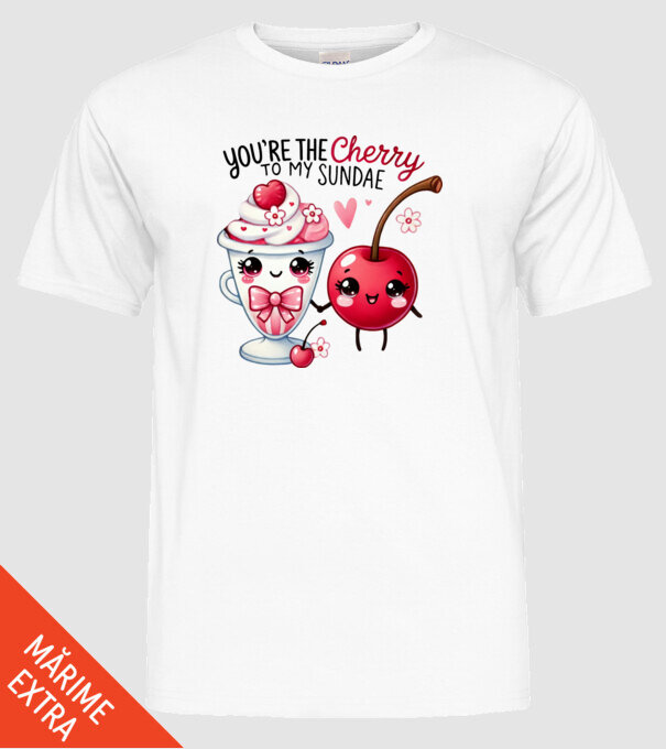 Cherry to my Sunday model alb pe tricou