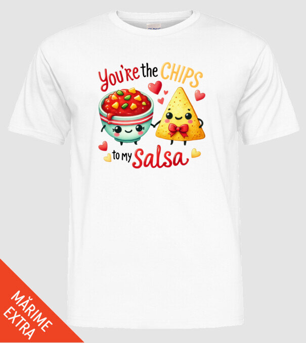 Chips to my Salsa model alb pe tricou